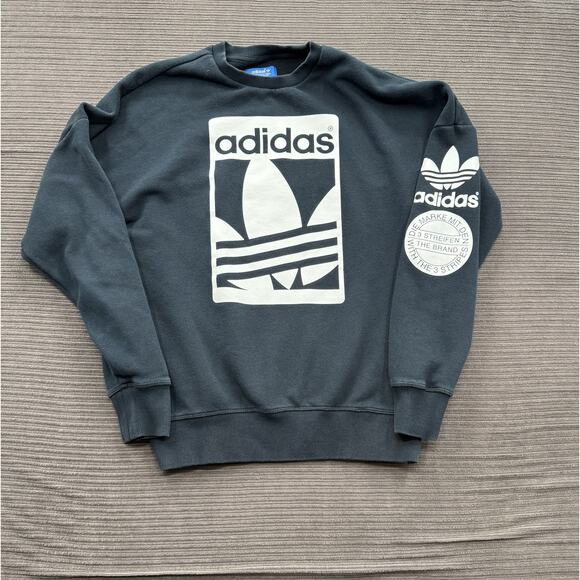 Adidas Sweatshirt Mens Small Crewneck Zip Hem Pullover Trefoil Graphic Athletic - Picture 1 of 10